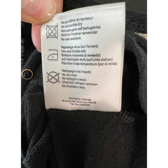 NOTSHY Black Linen V-Neck Beaded Jeweled Short Sleeve Top M Medium - Picture 5 of 5